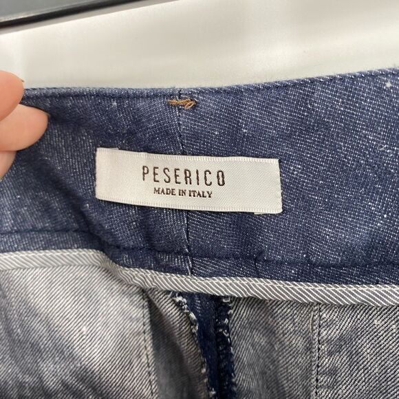Peserico Women’s Cotton Blend Blue High Rise Folded Hem Pants size 46 - Picture 2 of 4